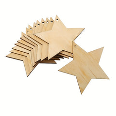 10pcs Wooden Star Ornaments with Hole & Rope DIY Crafts Decoration