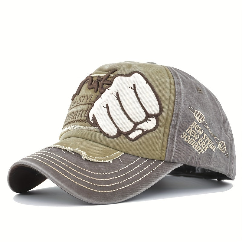 Fist Embroidered Unisex Baseball Cap Vintage Washed Distressed Dad Hat