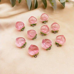 10pcs Pink Transparent Peach Pendants for DIY Earrings Necklaces Sweater Chains