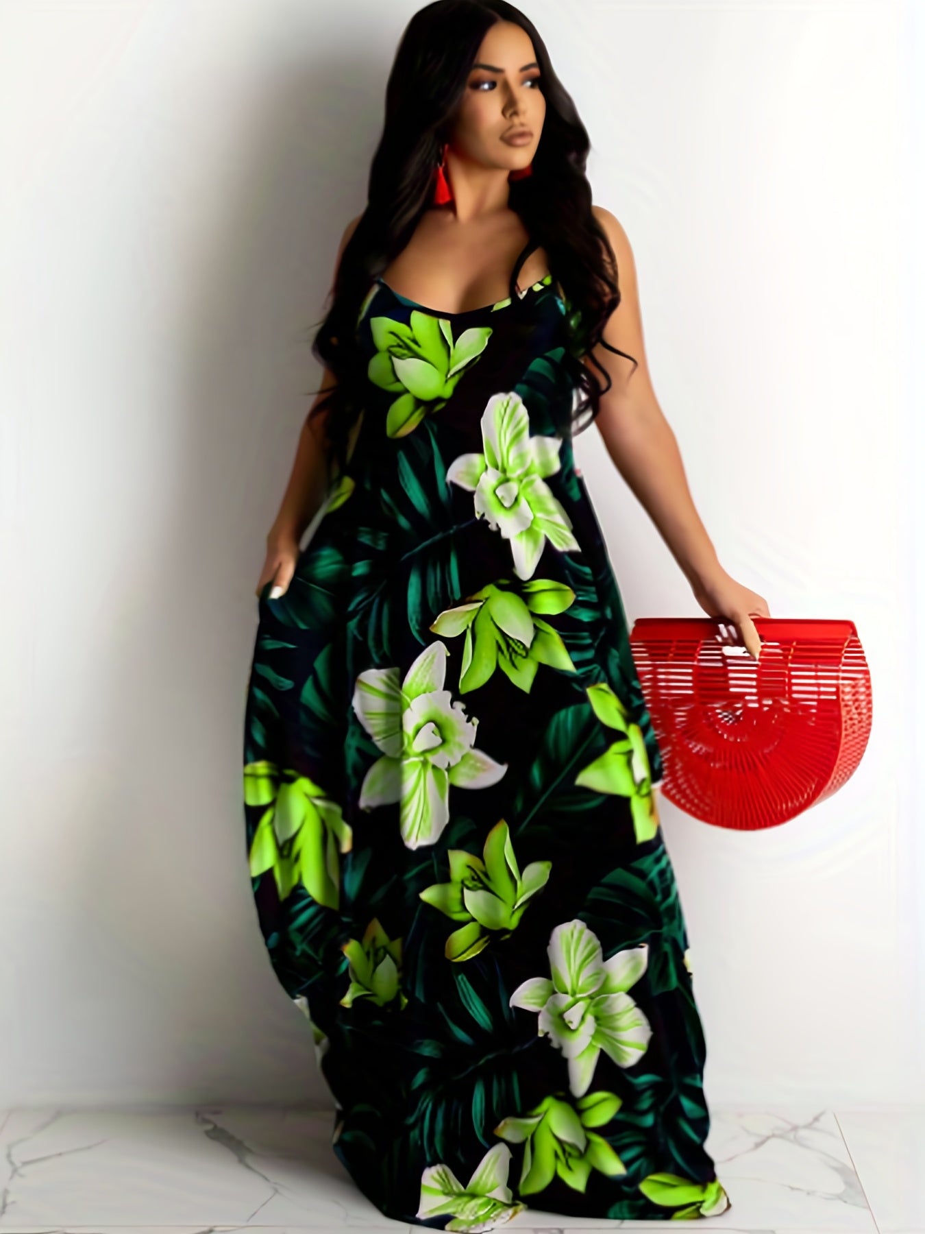  Boho Dress Floral Print V Neck Maxi Dress