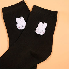 3 Pairs Cartoon Animal Print Socks Comfy & College Style Women's Stockings