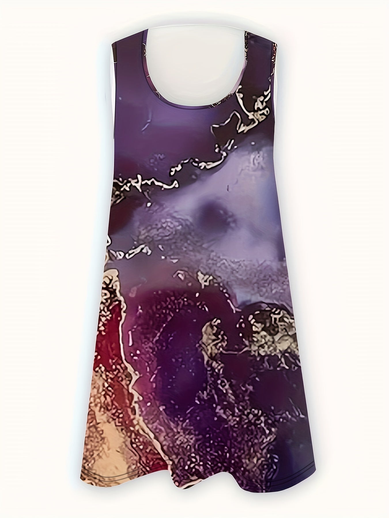 Marble Print Sleeveless Dress Casual Tank Dress