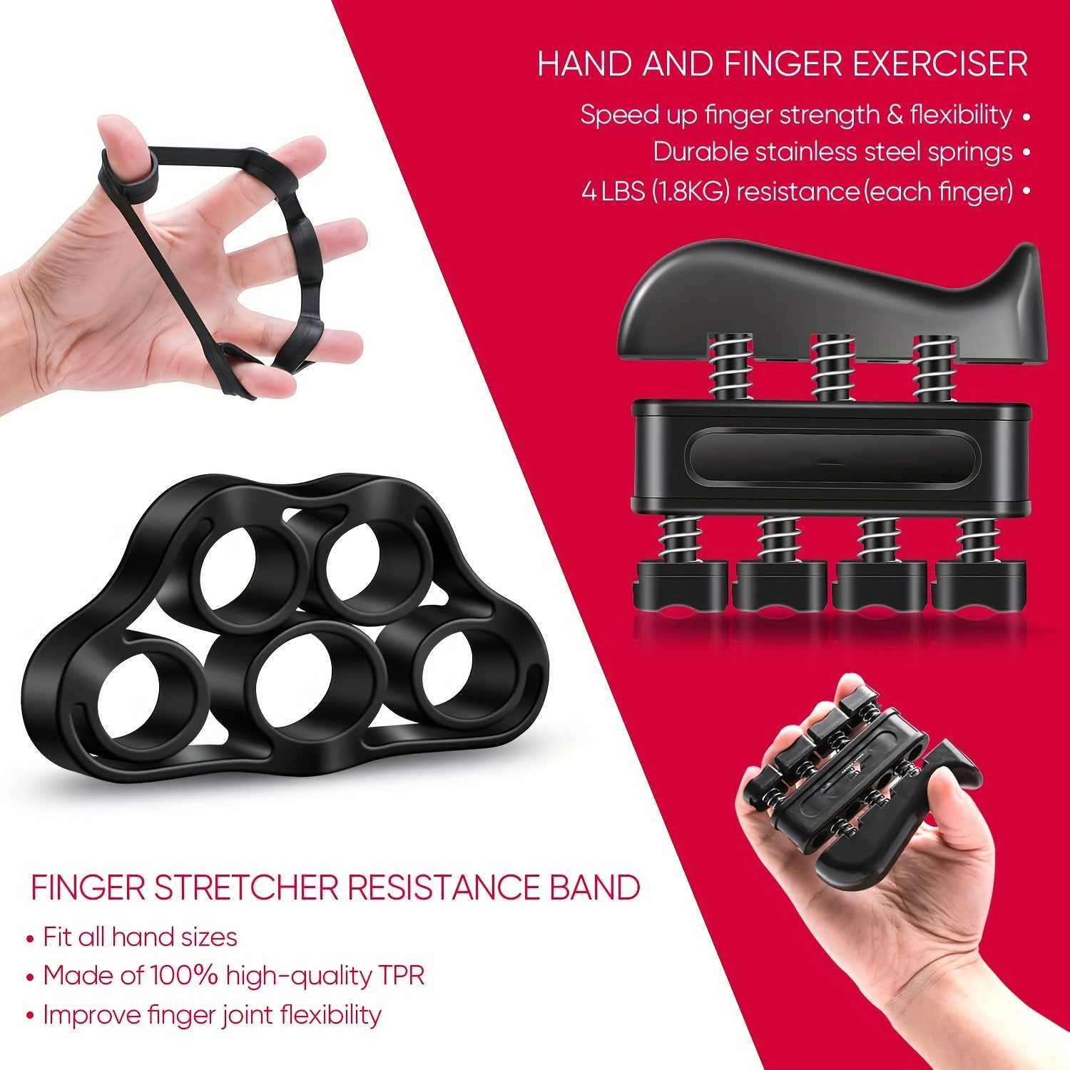 Adjustable Hand Grip Strengthener Kit Finger Exerciser Set