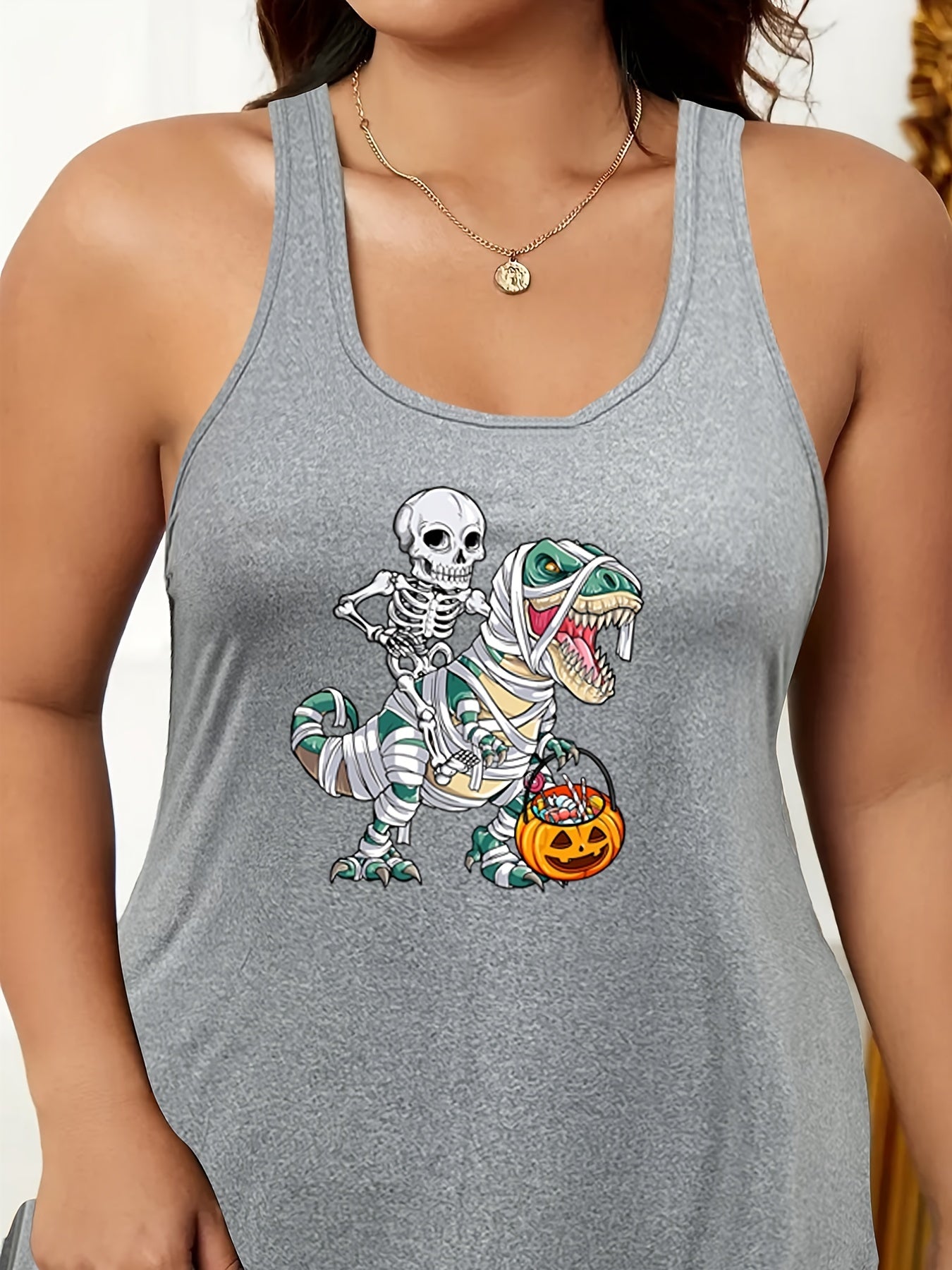  Halloween Nightdress Women's Skull & Pumpkin Print Tank Sleep Dress