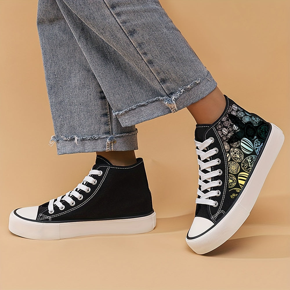 Girl's High Top Easter Egg Pattern Skate Shoes