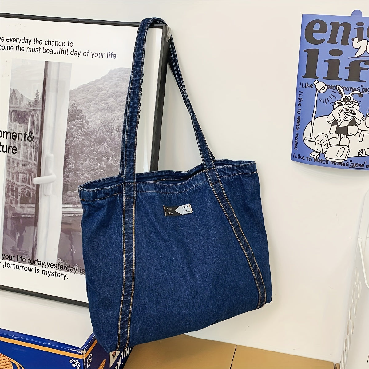 Vintage Retro Denim Tote Bag Large Capacity Shoulder Bag Women's Casual Handbag