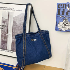 Vintage Retro Denim Tote Bag Large Capacity Shoulder Bag Women's Casual Handbag