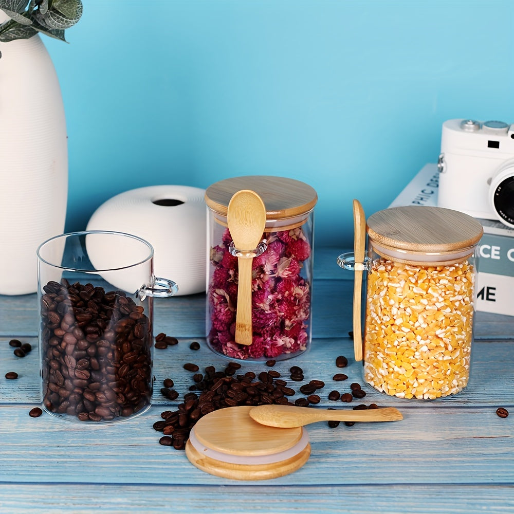 6pcs Glass Jars Bamboo Lids 17 OZ Small Container Spoon Coffee Tea Loose Tea Bar