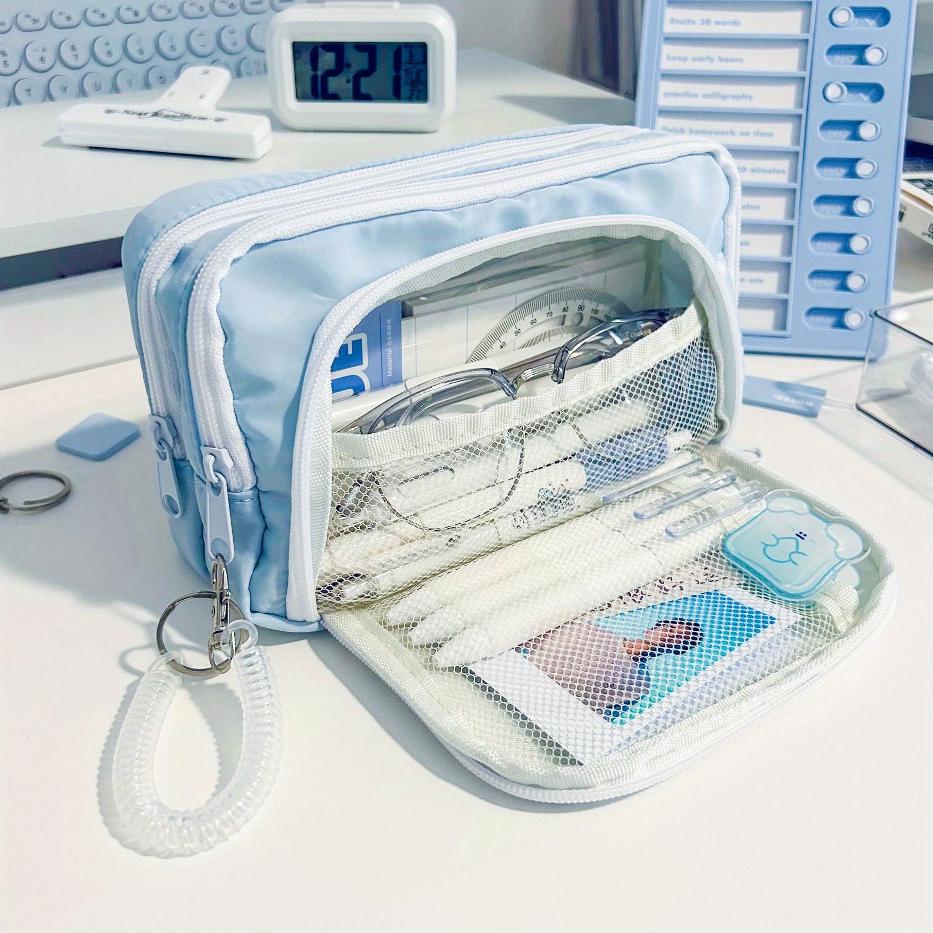 1pc Zipper Pencil Pouch School Supplies Stationery Holder Bag