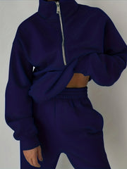 Casual Matching Two piece Set Zip Up Sweatshirt & Solid Sweatpants