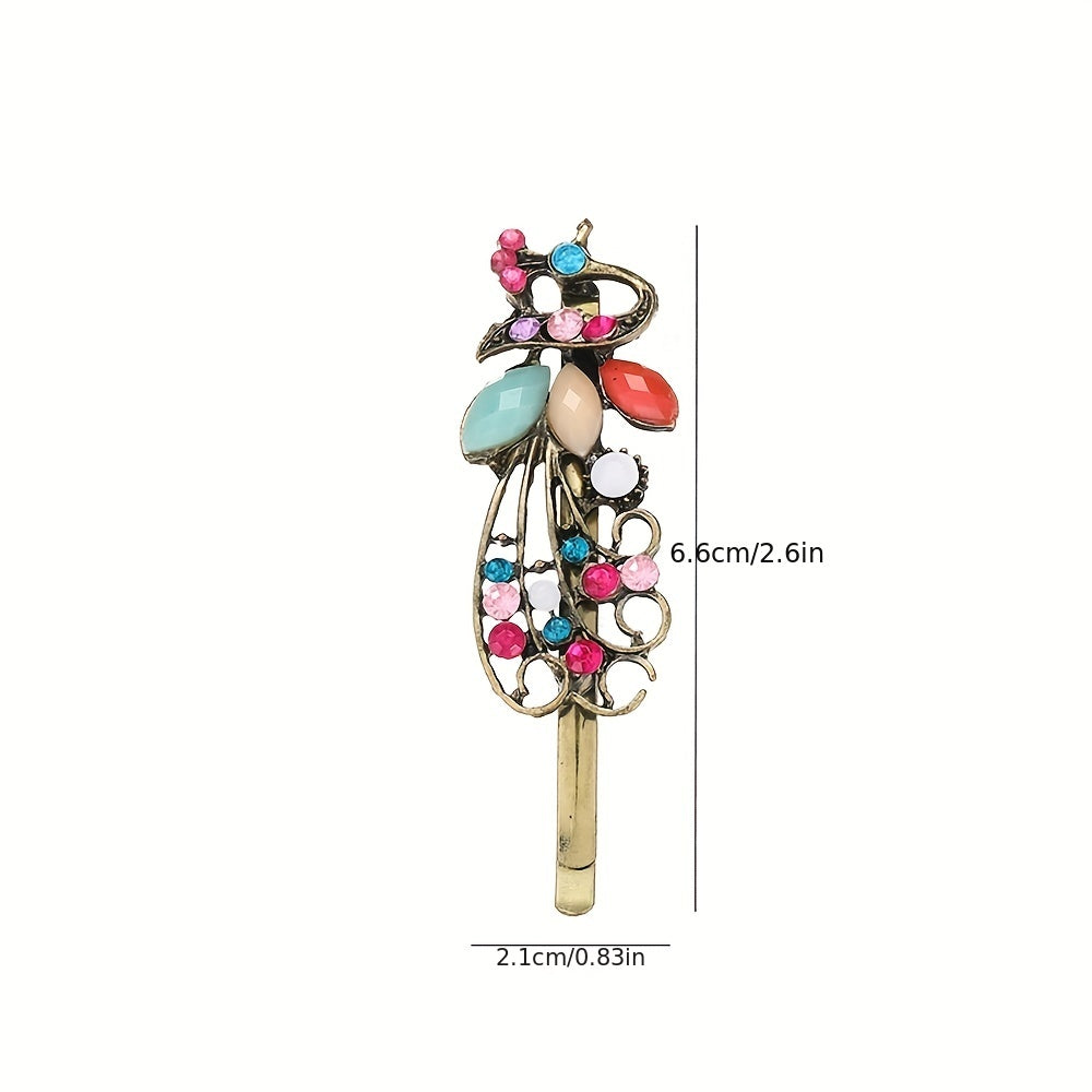 Retro Peacock Hair Clip Rhinestone Bobby Pin Barrette Hair Barrette Hair Slides