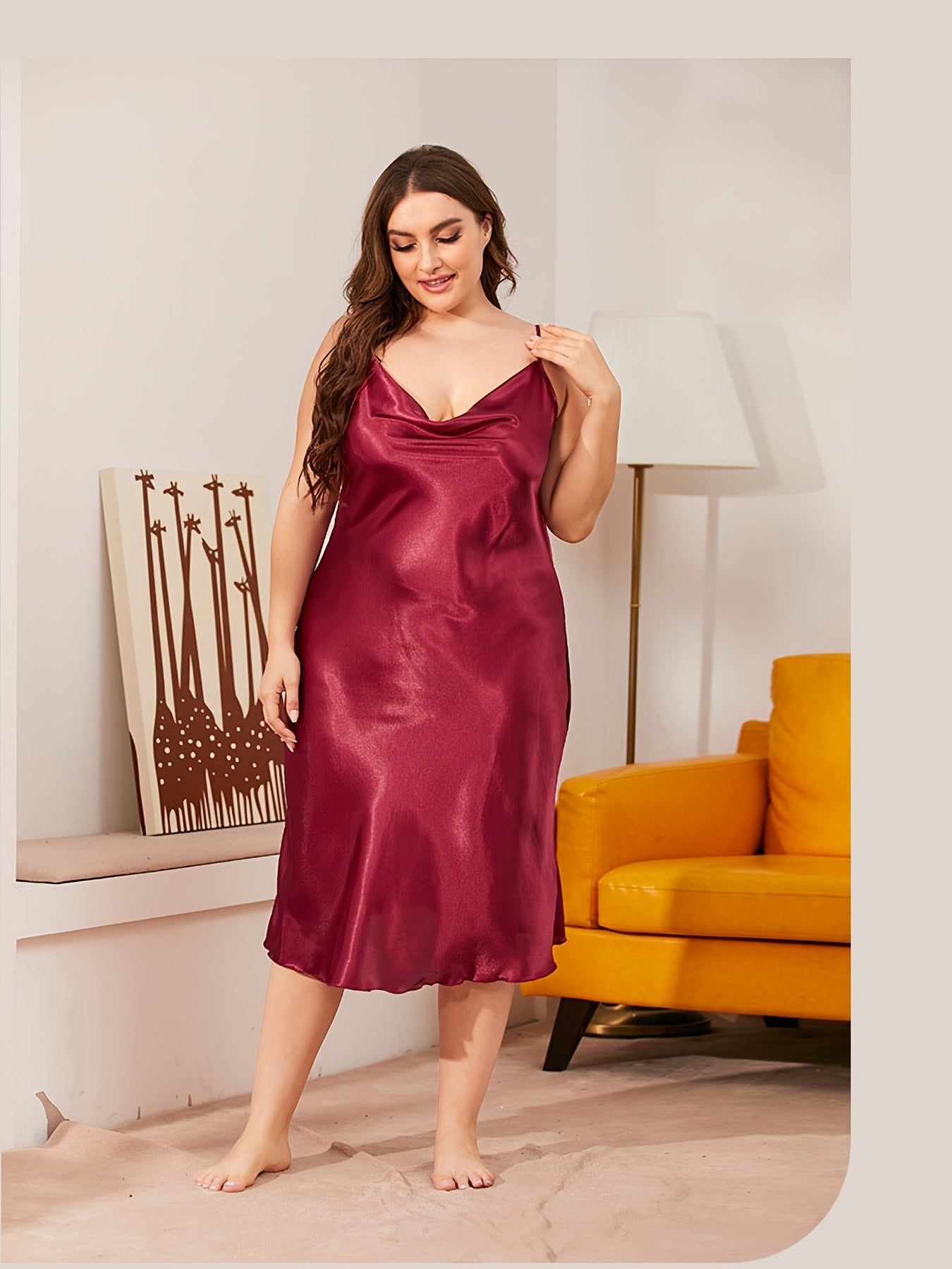  Satin Loose Fit Pajama Dress Comfort Casual Sleepwear