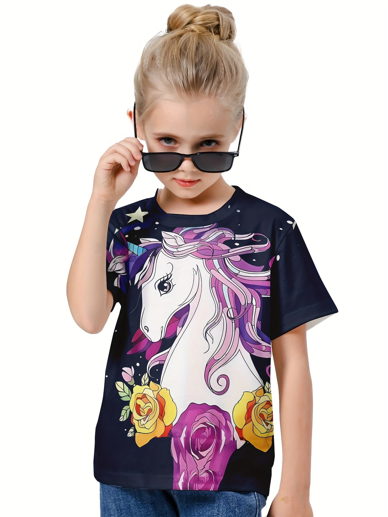 Girls 3D Unicorn Short Sleeve T-shirt - Summer Clothes Gift