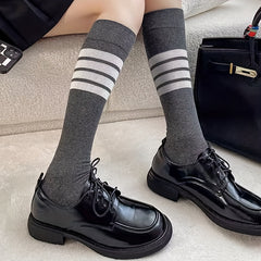 3 Pairs Striped Calf Knee High Socks Women's Stockings & Hosiery