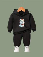 Cartoon Dog Print Hoodie & Pants Set Girls Sporty Outfit