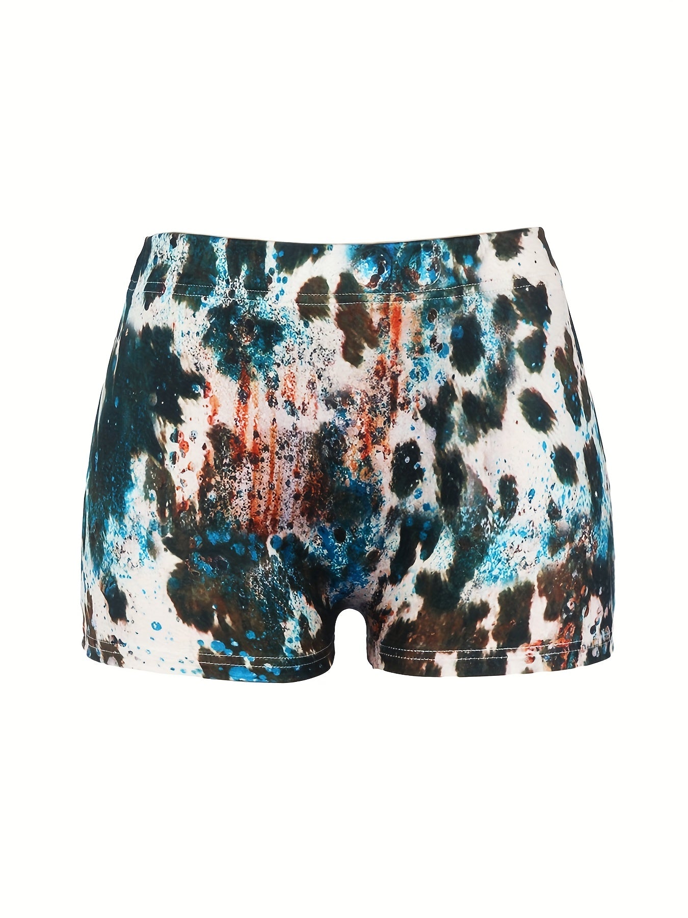  Slogan Print Tie Dye High Rise Shorts