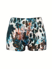  Slogan Print Tie Dye High Rise Shorts