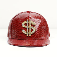 Dollar Label Snapback Hat Crocodile Pattern PU Leather Baseball Cap
