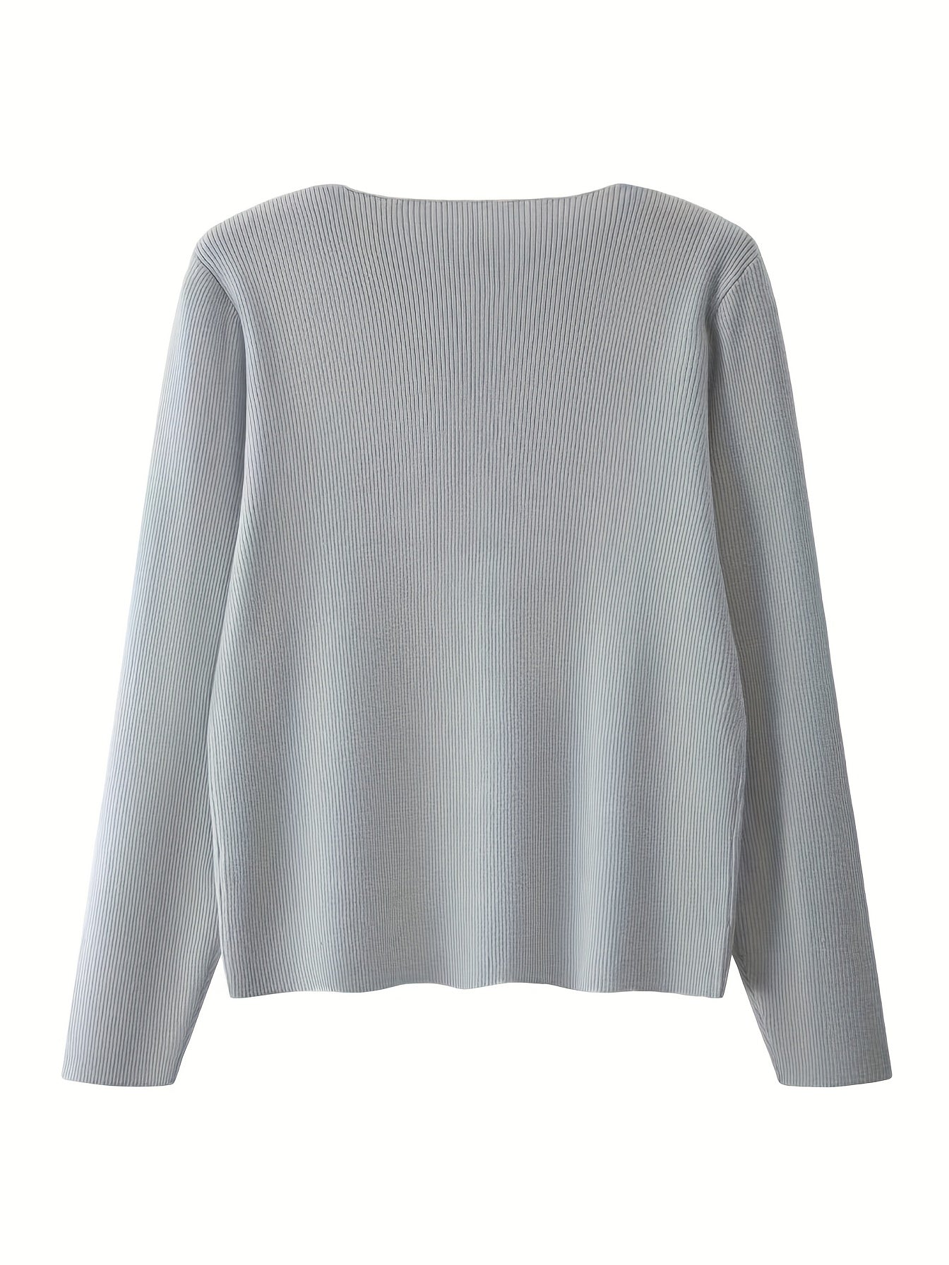  V-Neck Ribbed Long Sleeve Sweater