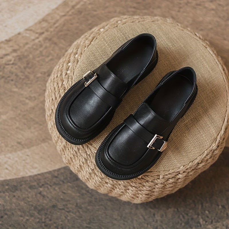 Women's Buckle Detail Loafers Chunky Heel Slip On Shoes