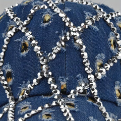 Leopard Rhinestone Denim Baseball Cap with Artificial Diamonds