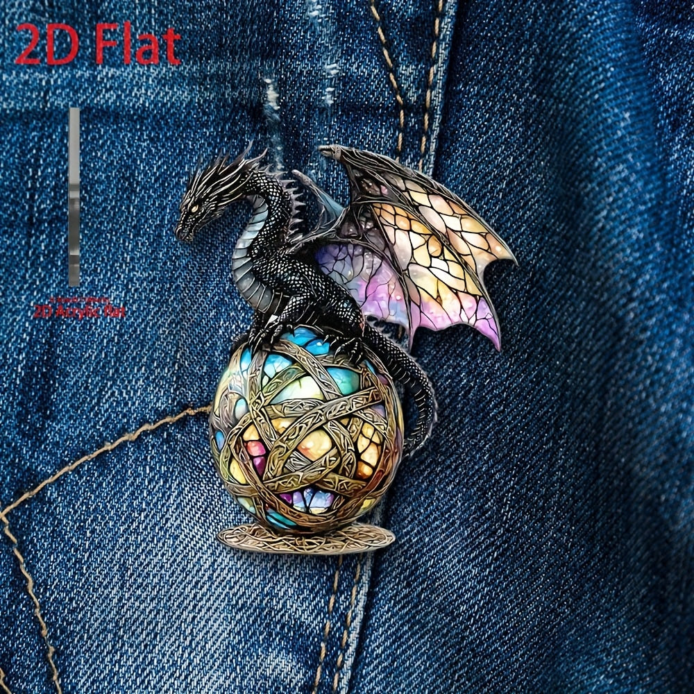 2D Acrylic Dragon Brooch Pin Vibrant Orange Web Ideal Mother's Gift