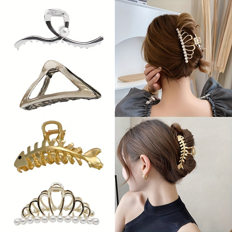 4pcs Faux Pearl Hair Claw Set Hair Accessories For Women