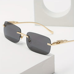 Rimless Tinted Sunglasses Metal Leopard Decor Glasses UV400