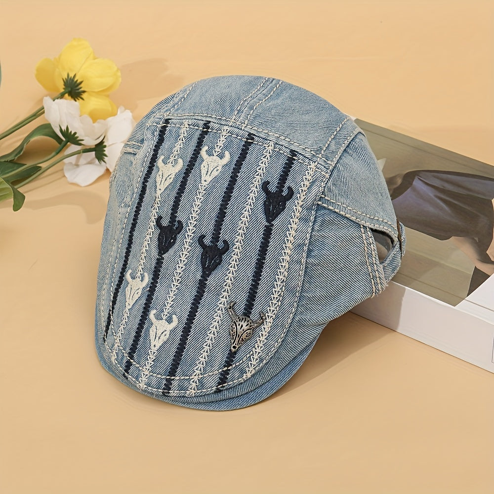 Classic Embroidery Distressed Casual Denim Cap