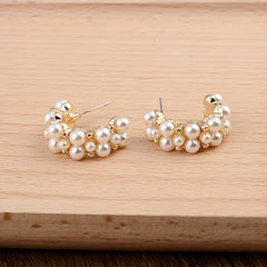 Faux Pearl Stud Earrings C Shaped Ear Jewelry