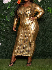  Solid Shinny Hollow Out Maxi Dress