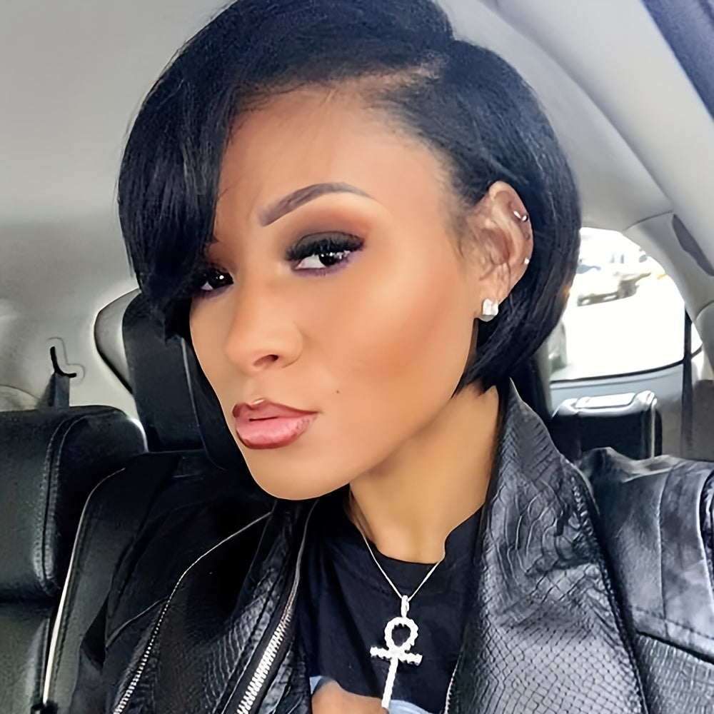 Short Straight Pixie Cut Bob Human Hair Wig 180 Density