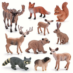 6pcs PVC Animal Set: Deer, Fox, Squirrel, Rabbit, Reindeer Desktop Ornament
