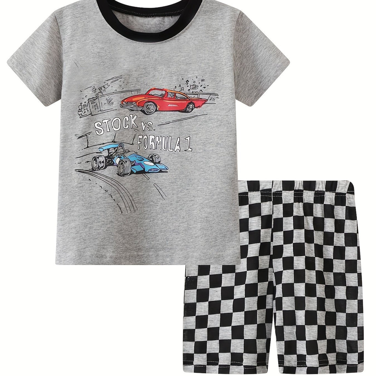 Boys Racing Cars Pajamas Set Short Sleeves Crew Neck Casual Homewear