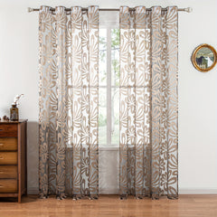 Geometric Tulle Curtain Brown Punch for Living Room Bedroom