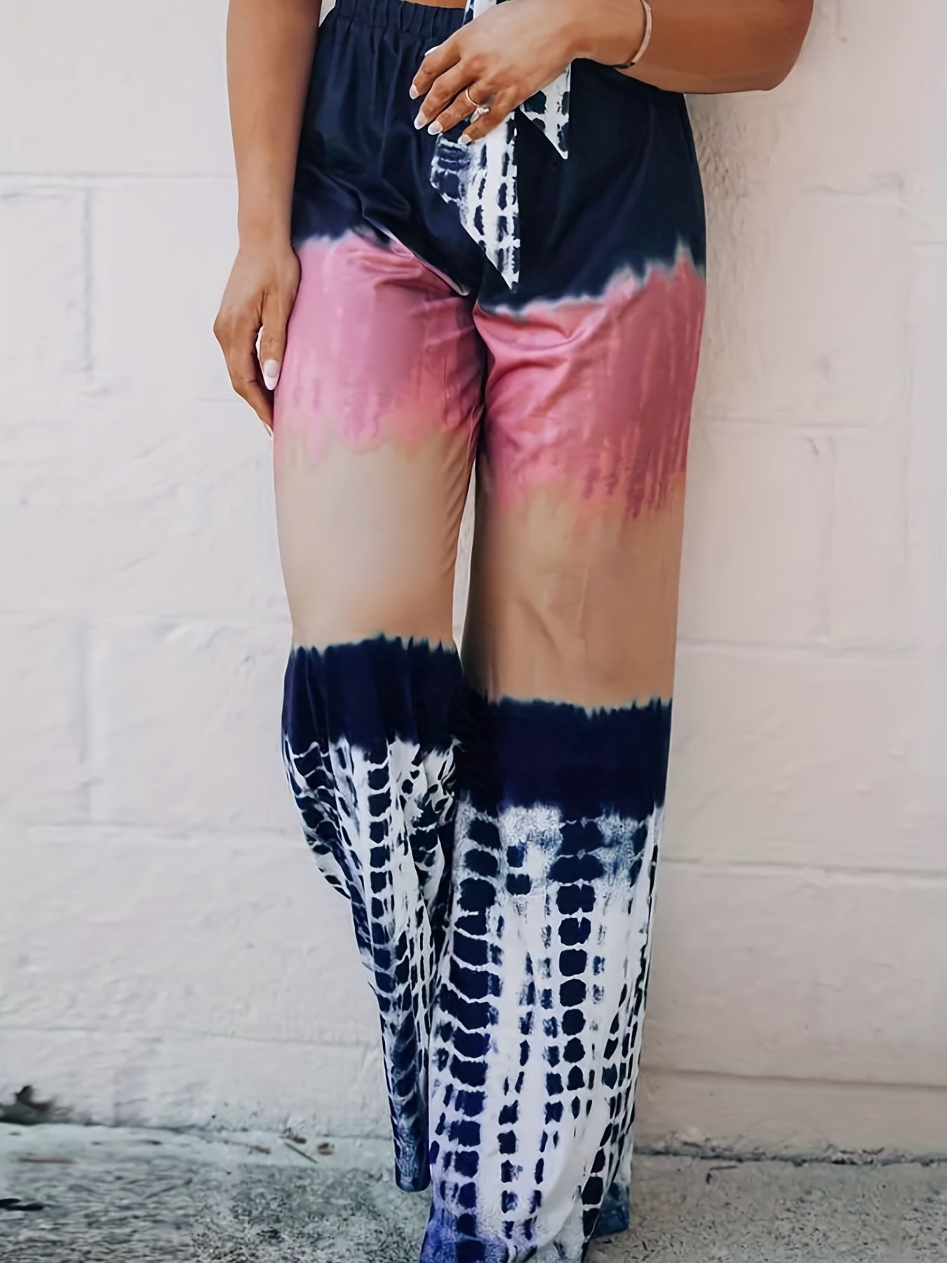 Women's Plus Colorblock Tie Dye Wide Leg Drawstring Pants