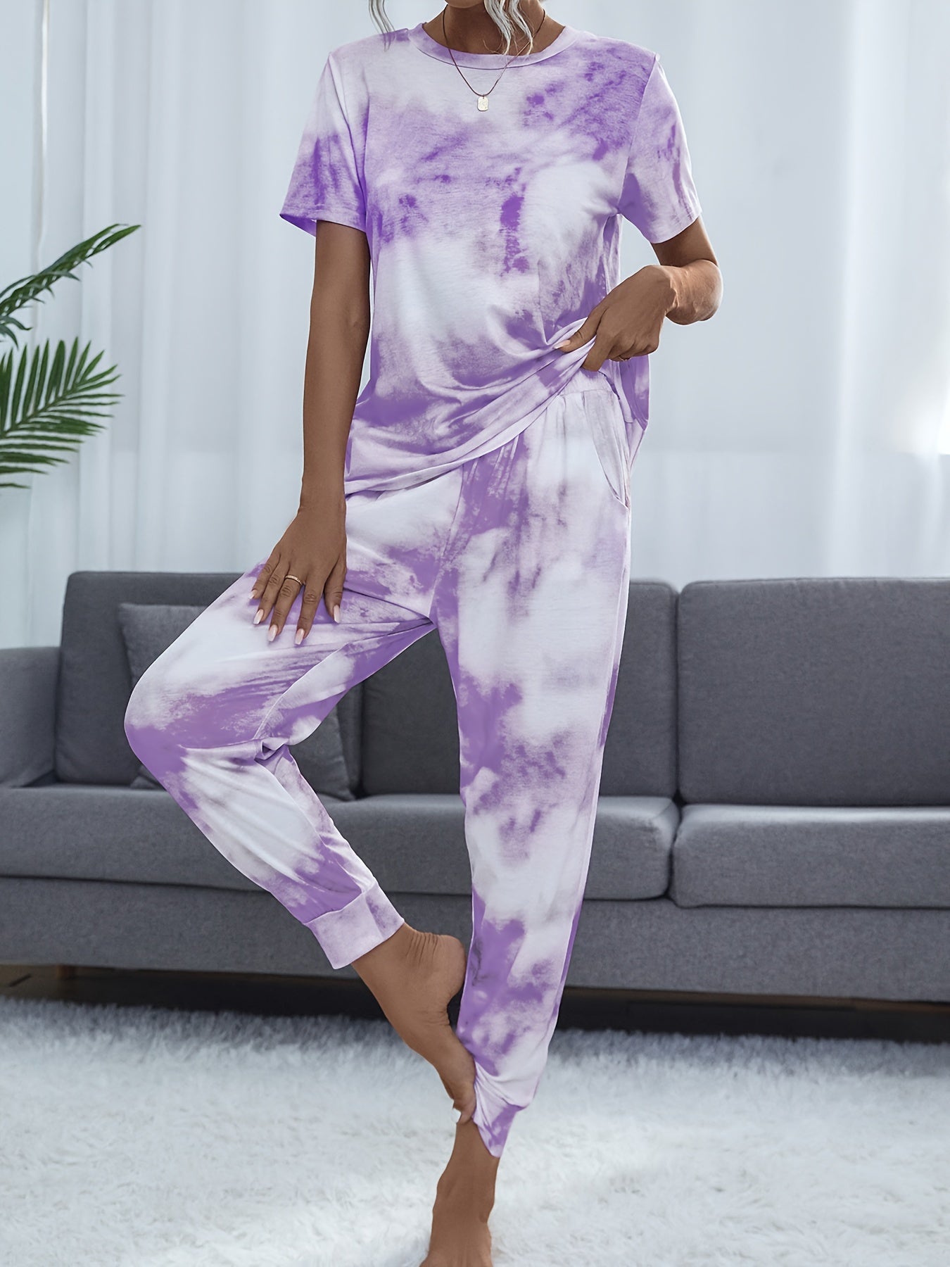 Tie Dye Lounge Set Short Sleeve Top & Pants