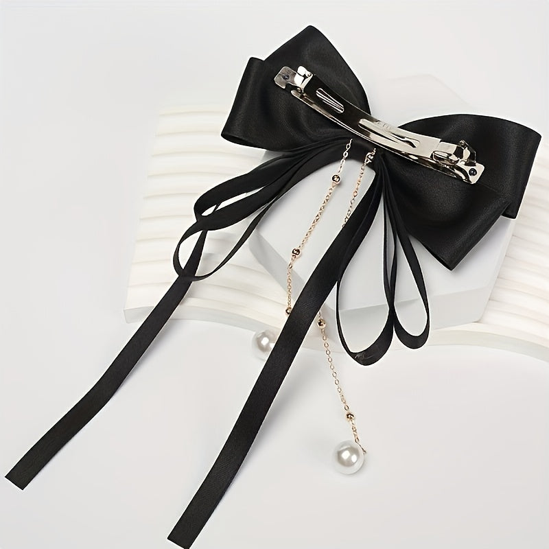 Bowknot Hair Clip With Faux Pearl Pendant French Barrette Hair Accessories