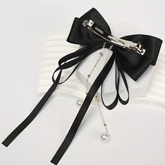Bowknot Hair Clip With Faux Pearl Pendant French Barrette Hair Accessories