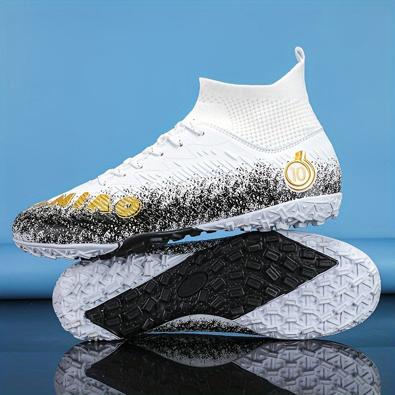 Boy's High Top Turf Football Boots Anti-Skid Lace Up TF Soccer