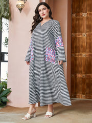  Houndstooth & Geometric Print Maxi Dress