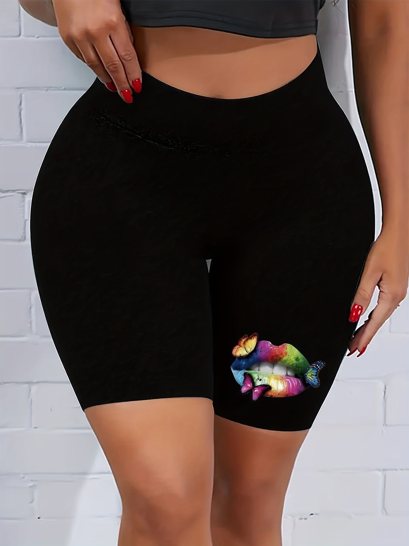 Plus Size Leopard Print Stretch Skinny Sporty Shorts