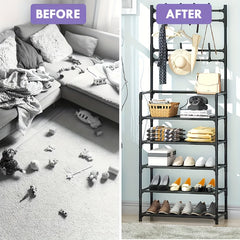 Entrance Coat Rack Foyer Shoe Rack w/ Storage Shelves & Hooks