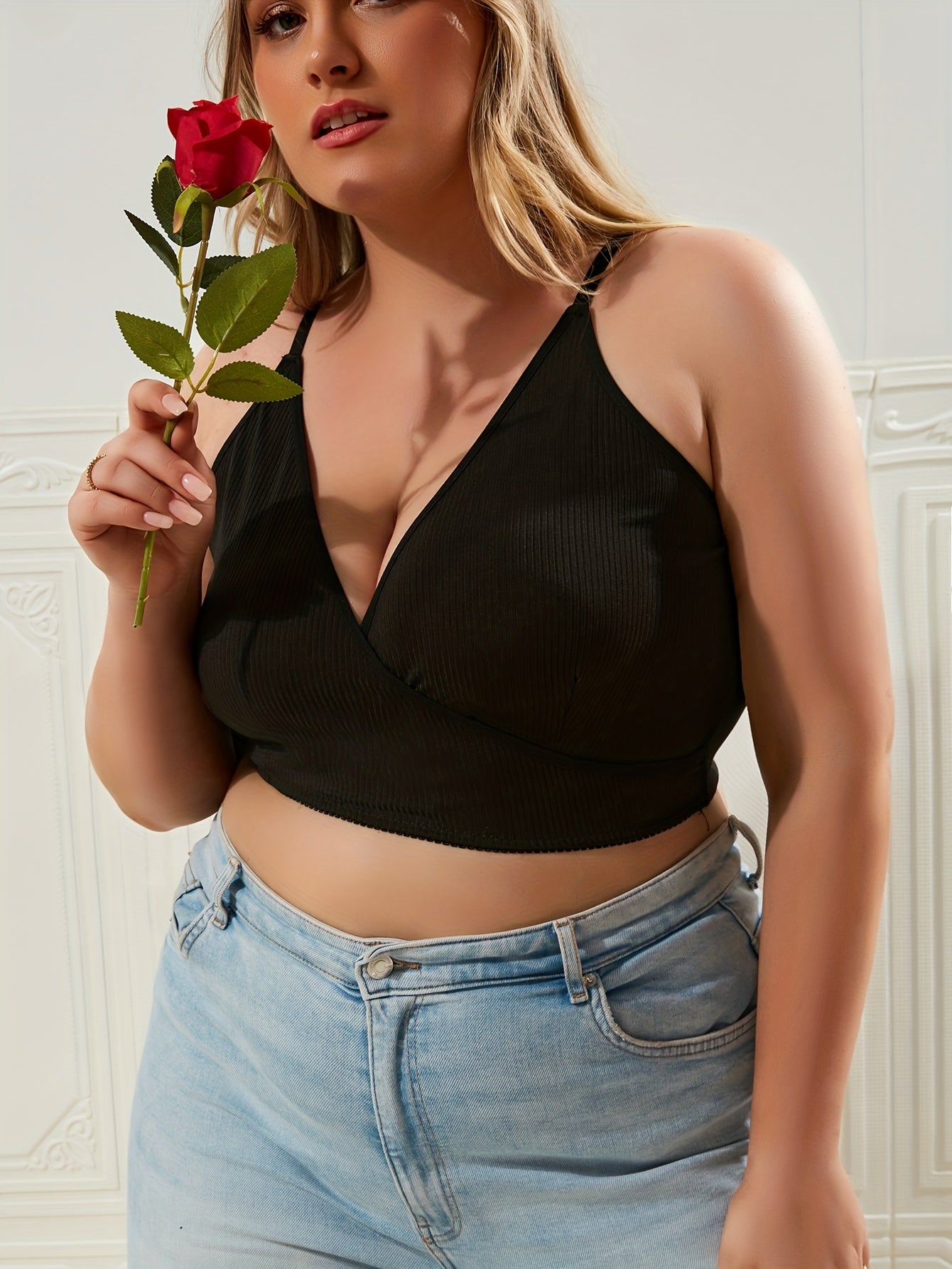  Bra Women's Plus Ribbed Wrap V Neck Bralette