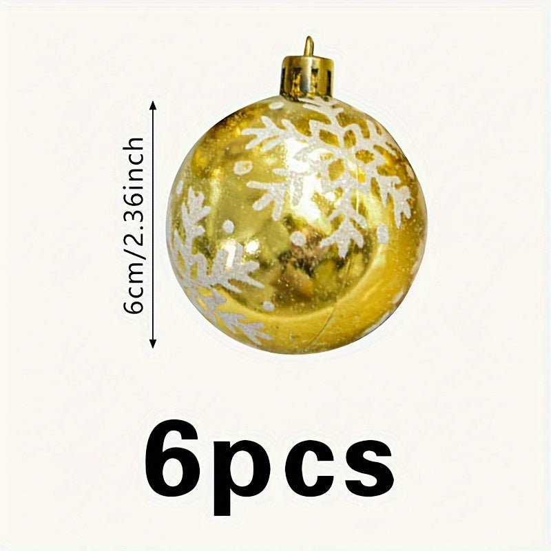 6pcs Golden Plated Christmas Balls Snowflake Powder Ornaments