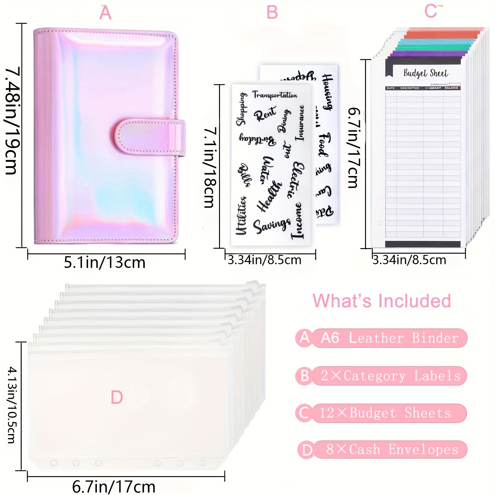 Budget Binder with Zipper Envelopes & Expense Budget Sheets