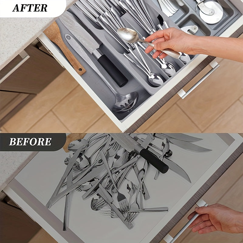 Double Layer Cutlery and Utensil Tray Organizer