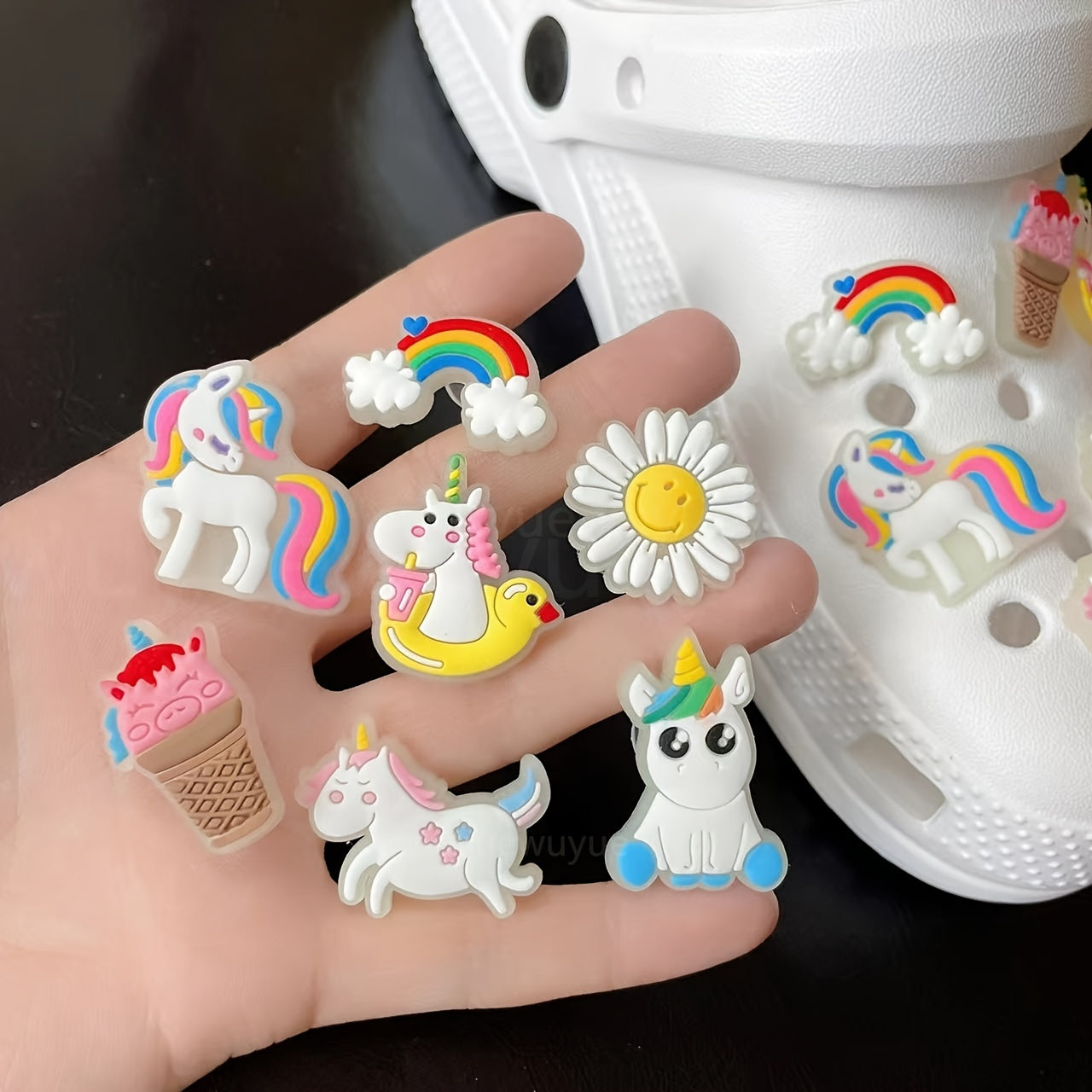 14pcs Rainbow & Unicorn Shoe Charms PVC Anime Sandals Decoration