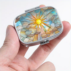 Stained Glass Sun Print Pill Case Dual Compartment Medicine Box
