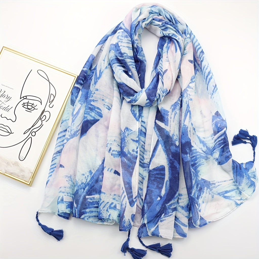 Floral Fringe Trim Scarf Shawl Wrap Head Wrap Casual Decoration Gift